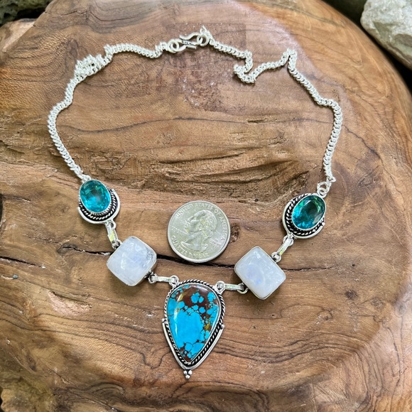 Turquoise, moonstone & topaz necklace - Picture 2 of 7